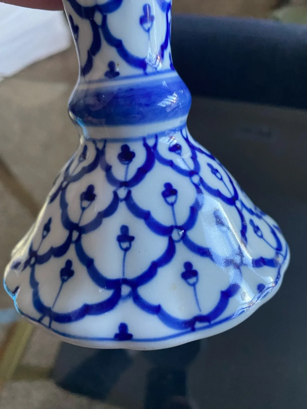 VTG Andrea by Sadek Candlestick Blue White Chinoiserie Porcelain 7”